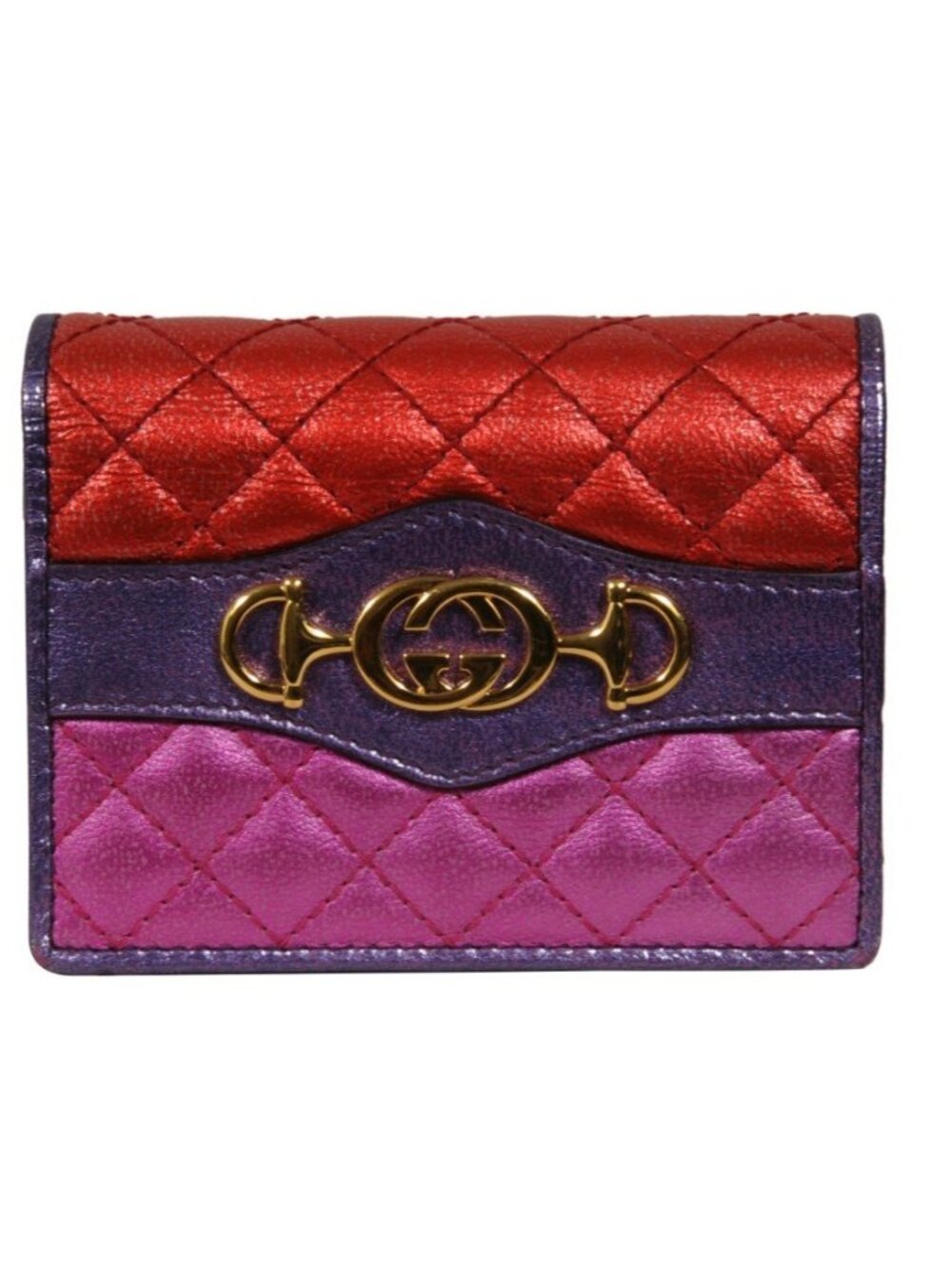 Gucci Zumi Card Case Laminated Nappa Trapunata Rosso Fuxia Bizantin Wallet